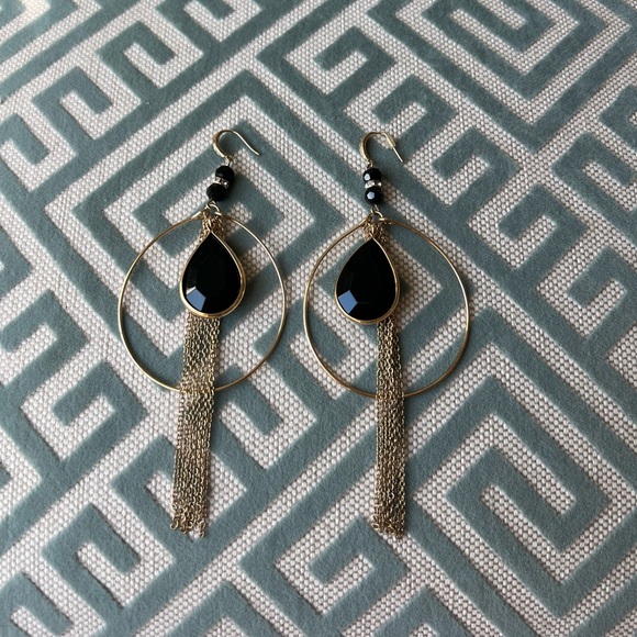 Black and Gold Teardrop Hoop Earrings - Picture 1 of 3